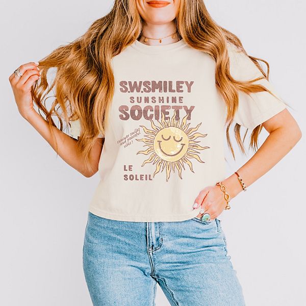 

SWSmiley sunshine society - женский бокси кроп топ с принтом Simply Sage Market, Ivory