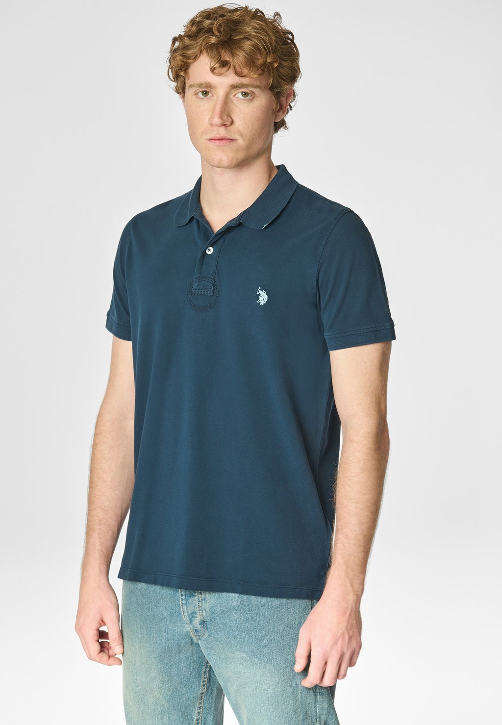 

Поло A MANICHE CORTE IN CON SOTTOCOLLETTO E LOGO U.S. Polo Assn., синий