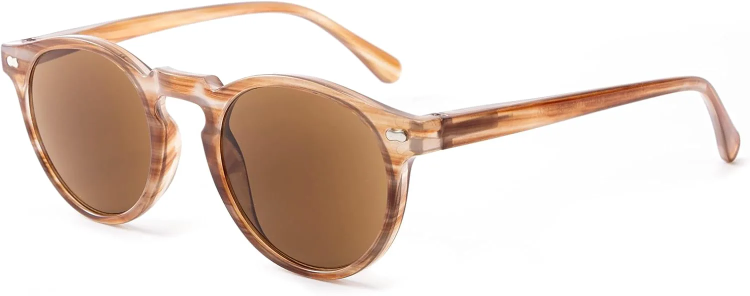 

Ретро-солнцезащитные очки круглой формы для женщин и мужчин - классический дизайн с линзами, защищающими от УФ-излучения UV400 firstsense, Tea Stripe Color