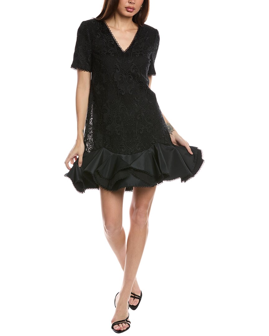 

Платье-футляр Badgley Mischka с оборками и подолом, черный