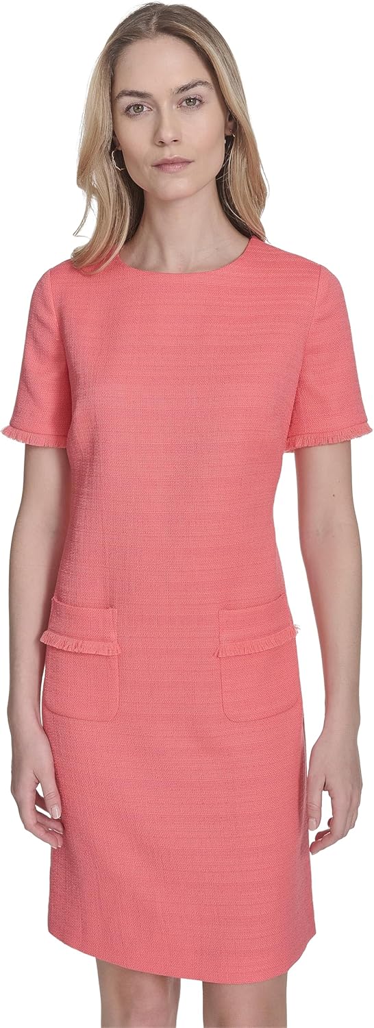 

Женское мини-платье Tommy Hilfiger с плиссированной отделкой, короткими рукавами и высоким воротом, Sherbet