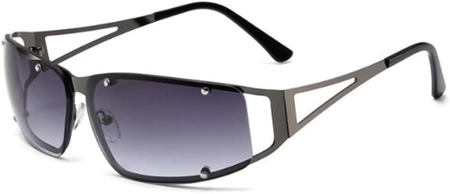 

Металлические полые безрамочные солнцезащитные очки Y2K для женщин, солнцезащитные очки-щитки без оправы, прямоугольные солнцезащитные очки Weloveushop, Gun Frame Double Gray Flakes