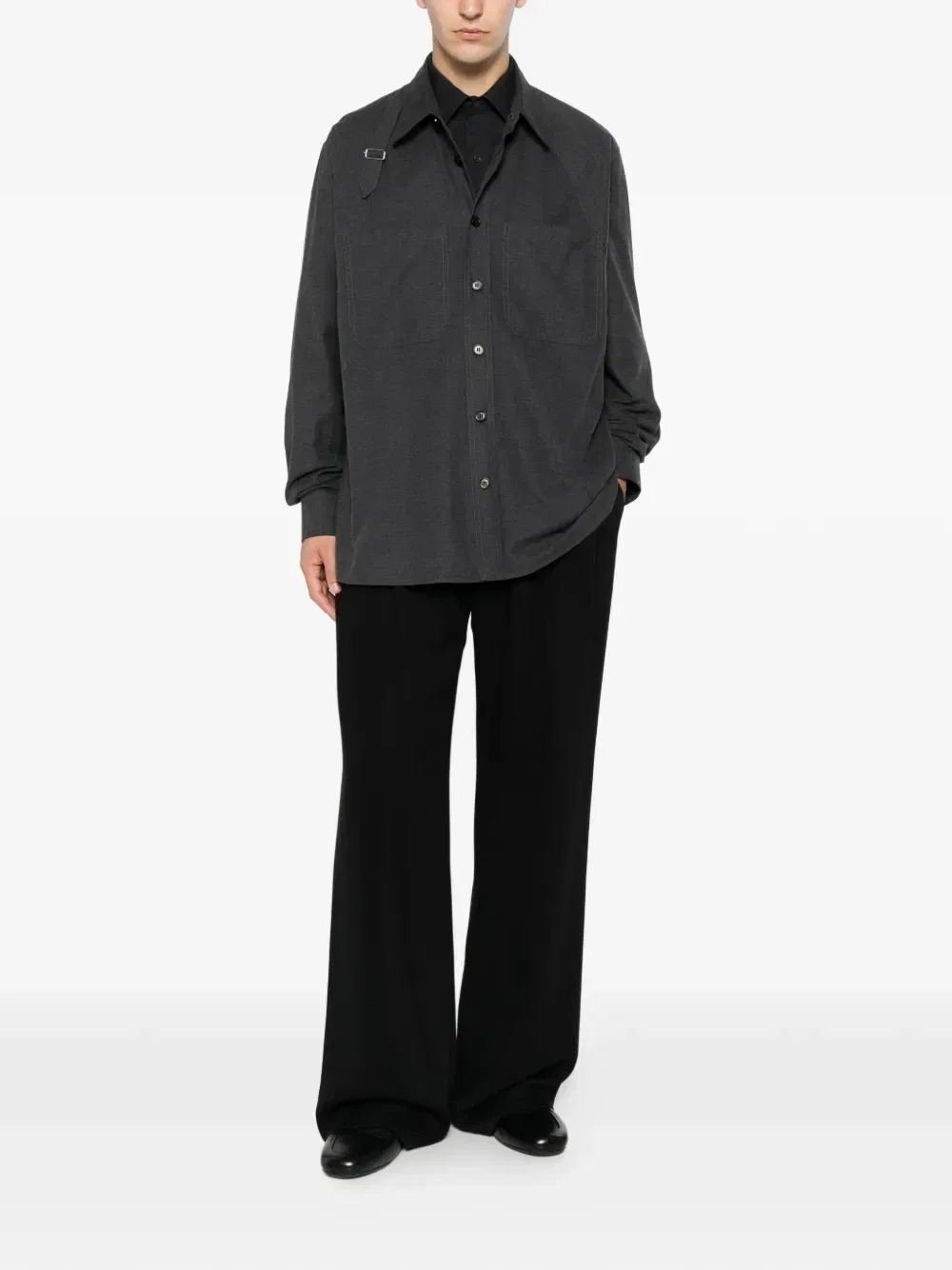 Рубашка-overshirt с детальной упряжью и накладными карманами Alexander McQueen, серый — фото 2