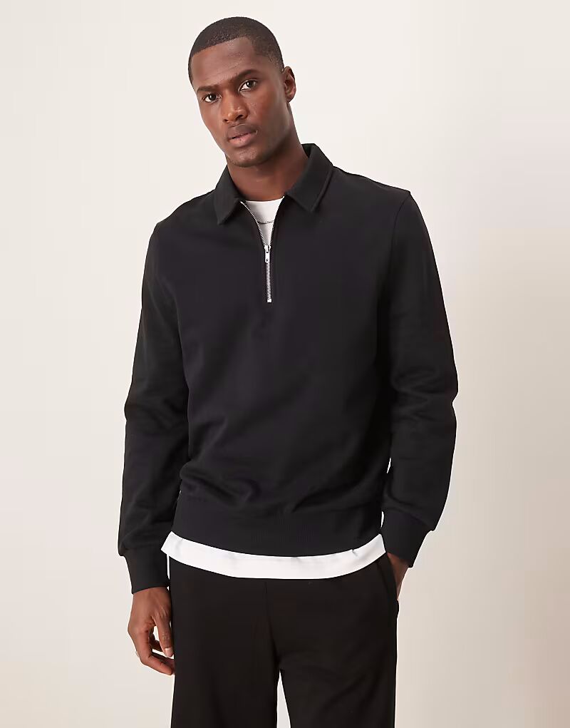 

Толстовка ASOS DESIGN стандартного кроя с застежкой-молнией на четверть оборота и воротником черного цвета