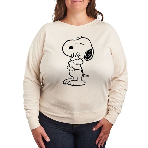 

Футболка большого размера с длинными рукавами из французского трикотажа «Peanuts Snoopy Loves Woodstock» Licensed Character, белый