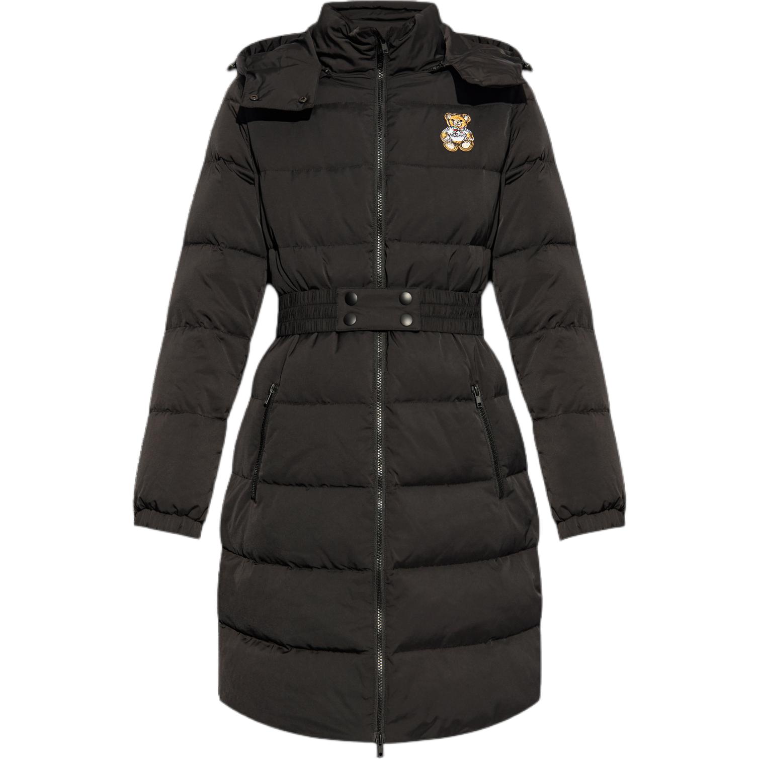 

Москвино, Черная утепленная куртка на молнии с аппликацией в виде плюшевого мишки