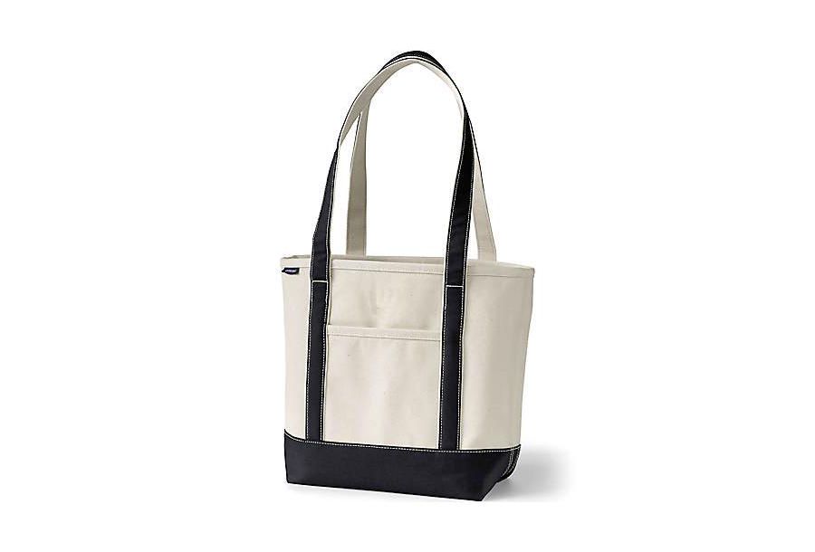 

Средняя холщовая сумка-тоут с пятью карманами, открытым верхом и длинными ручками Lands' End, цвет natural/black