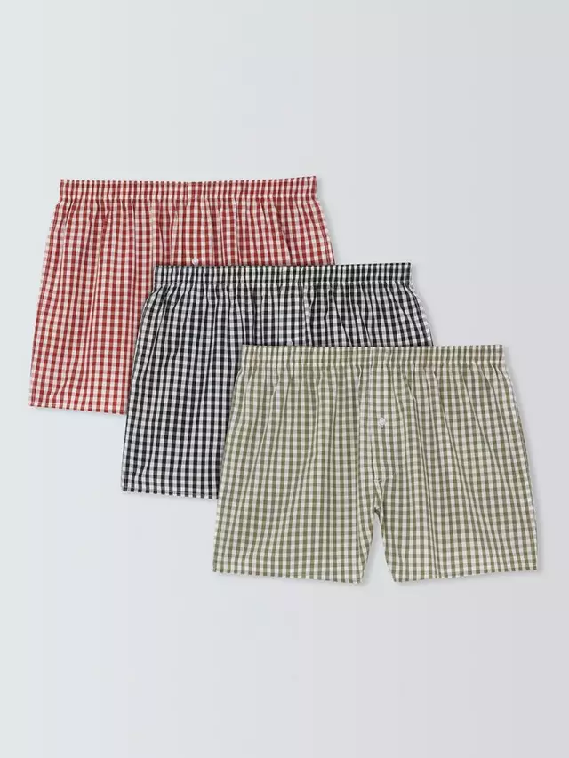 

Боксеры John Lewis Organic Cotton Woven Gingham Check 3 шт, зеленый