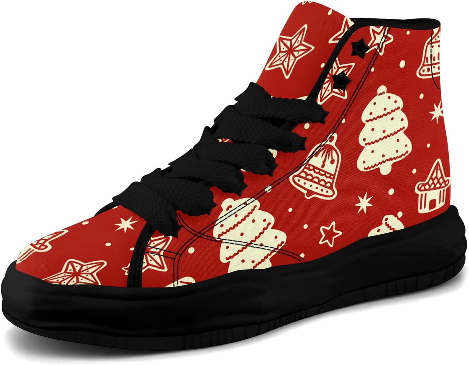 

Высокие кеды AWSOLE на Рождество для женщин и мужчин, милые праздничные кроссовки из холщовой ткани, для вечеринок, повседневные шнуровки, модная обувь для прогулок, черный/красный/бежевый
