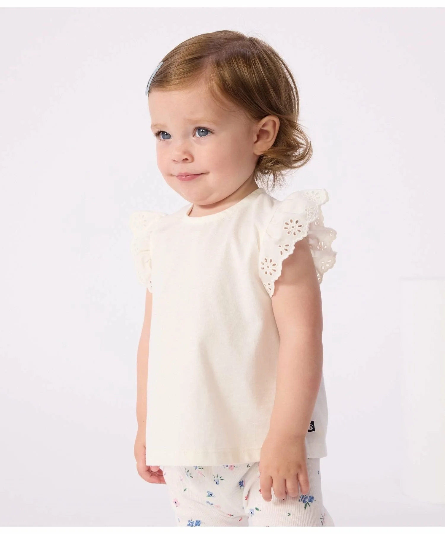 Футболка с оборками на рукавах PETIT BATEAU, Off white — фото 2