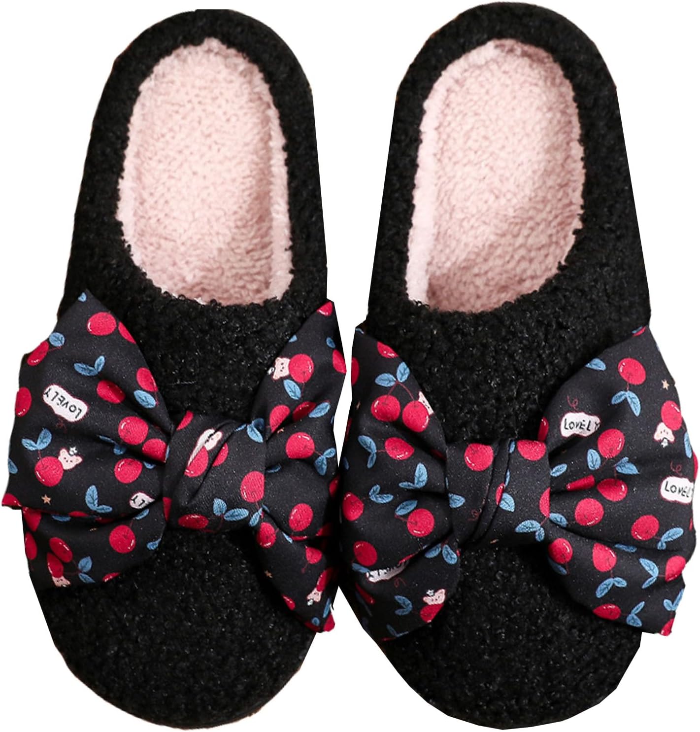

Женские и мужские домашние тапочки с элегантным бантиком, удобные плюшевые теплые тапочки, легкие, с нескользящей подошвой, для дома и улицы Oukisam, черный