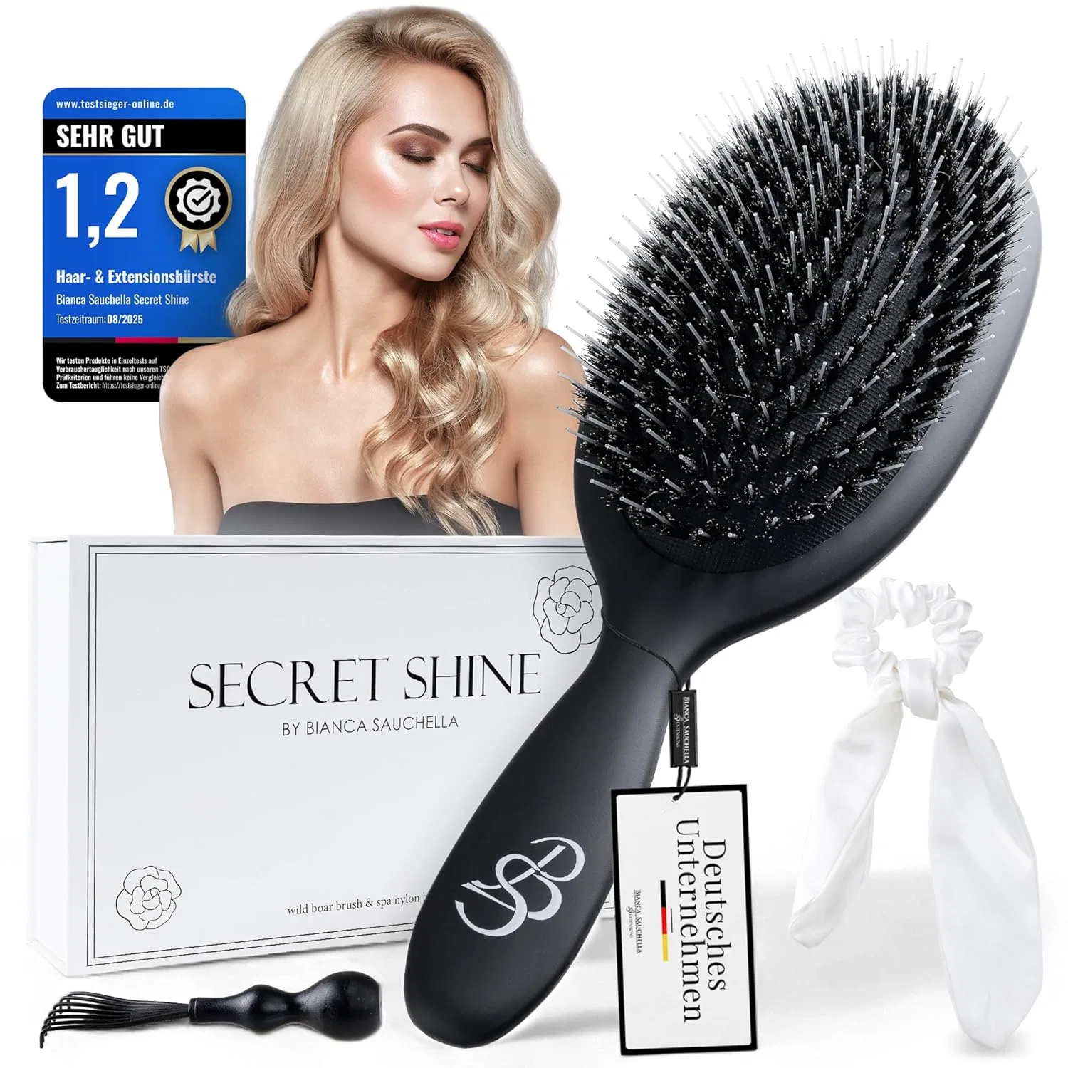 Щетка для наращенных волос «Secret Shine Extensions Brush», черная Bianca Sauchella, Black