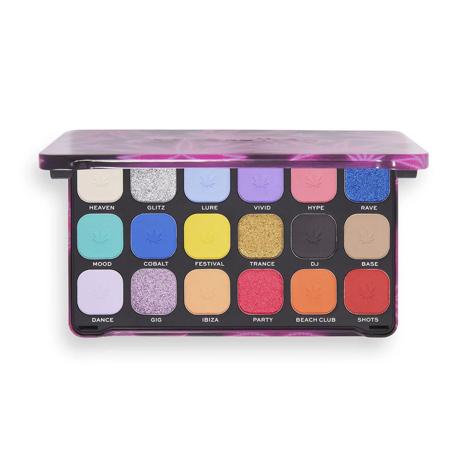 Палетка теней для век Makeup Revolution Forever Flawless «Good Vibes Hype», 18 оттенков Revolution Beauty London, Fuchsia