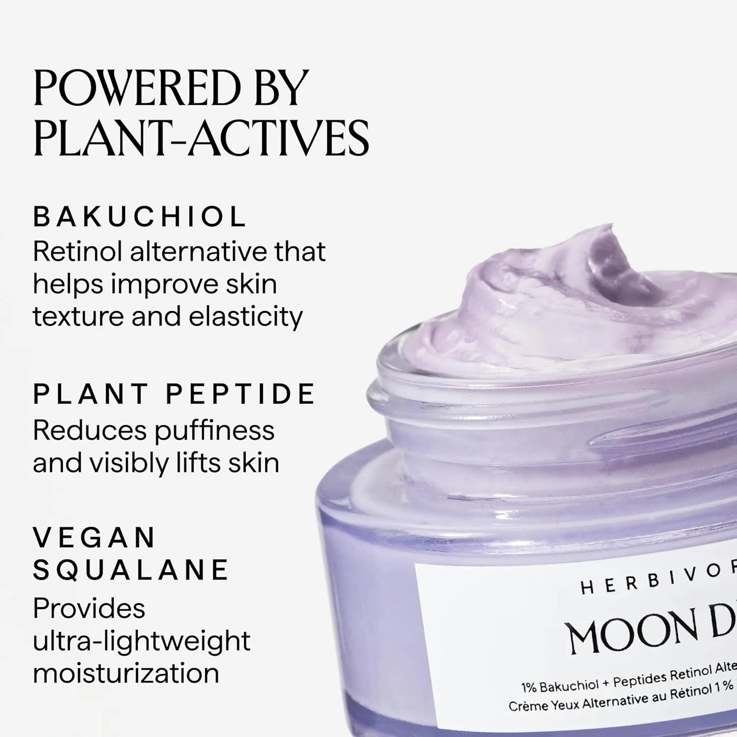 HERBIVORE Moon Dew 1% Bakuchiol + Peptides крем для глаз альтернатива ретинолу против старения, уменьшает морщины и отечность, 15 мл — фото 3