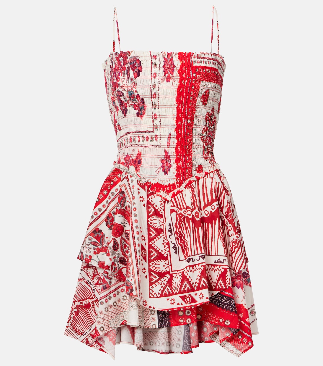 

Анка плиссированное мини-платье из хлопка с принтом Marant Etoile, Red/Ecru