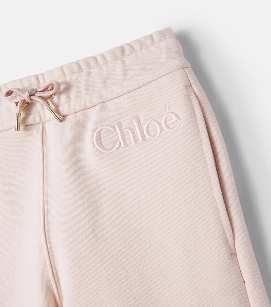 Хлопковые спортивные штаны с логотипом Chloé Kids, розовый — фото 3