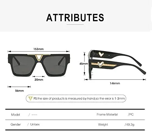 

Модные солнцезащитные очки 2026 года с плоской верхней частью и квадратной формой, металлическим сердечком, трендовые оттенки UV400 MTZJH, Brown Stripe Grey