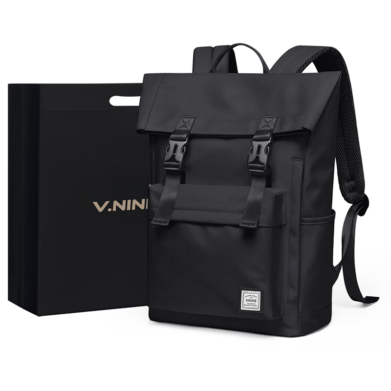

V.NINE Синтетический кожаный рюкзак для студентов, Obsidian Black (Style 4)