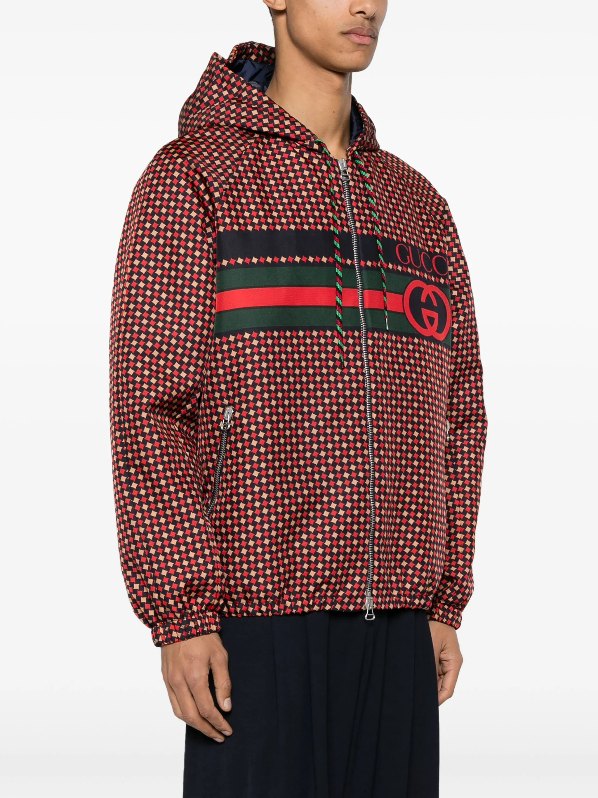 Куртка в ломаную клетку с капюшоном Gucci, красный — фото 3