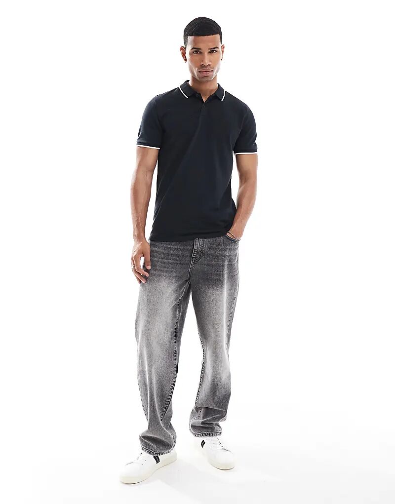 

Поло из пике с логотипом icon черного цвета Hollister