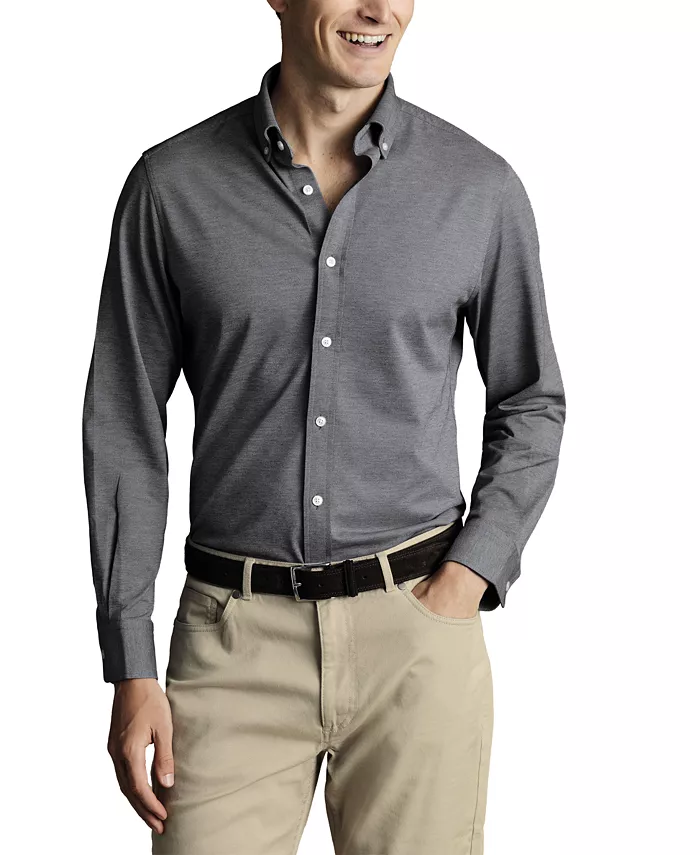 

Мужская рубашка на пуговицах из эластичного джерси Four-Way Stretch Charles Tyrwhitt, серый