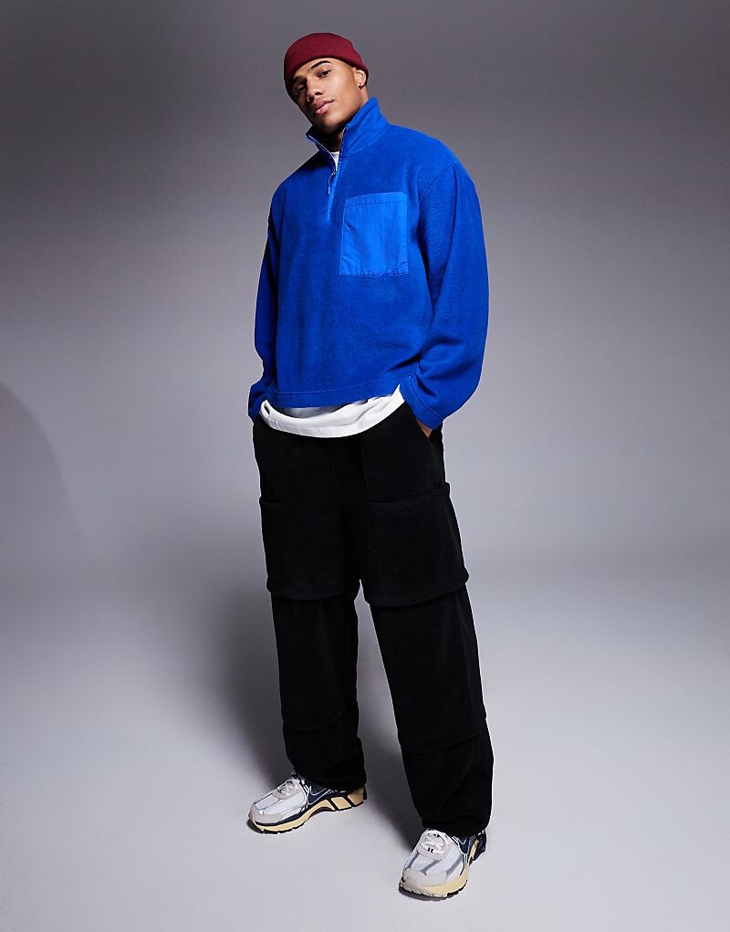

ASOS DESIGN – синяя флисовая толстовка на молнии в стиле oversize