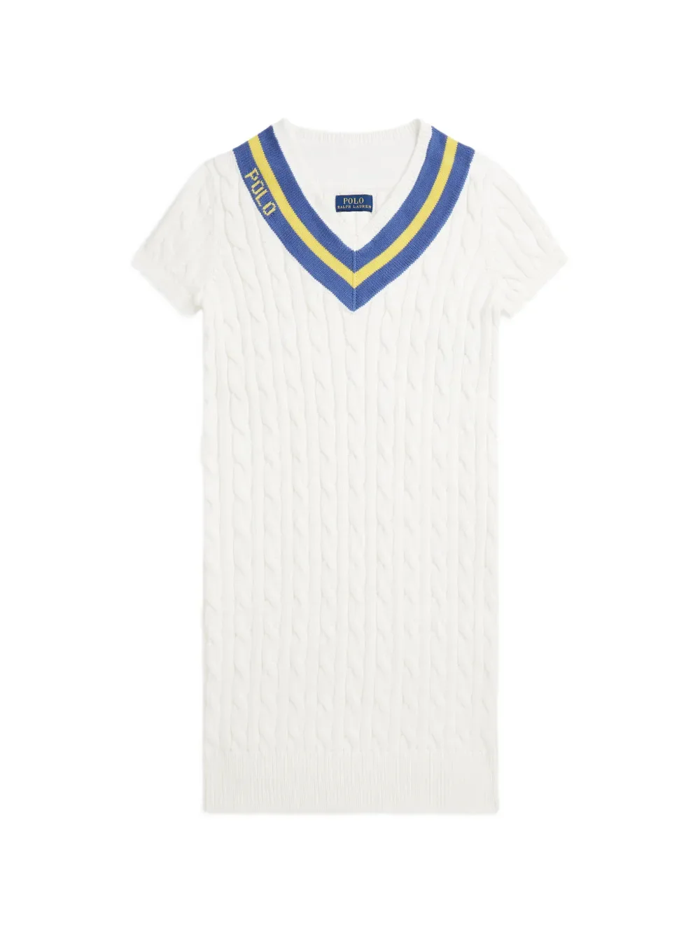 Платье фактурной вязки с V-образным вырезом POLO RALPH LAUREN KIDS, белый