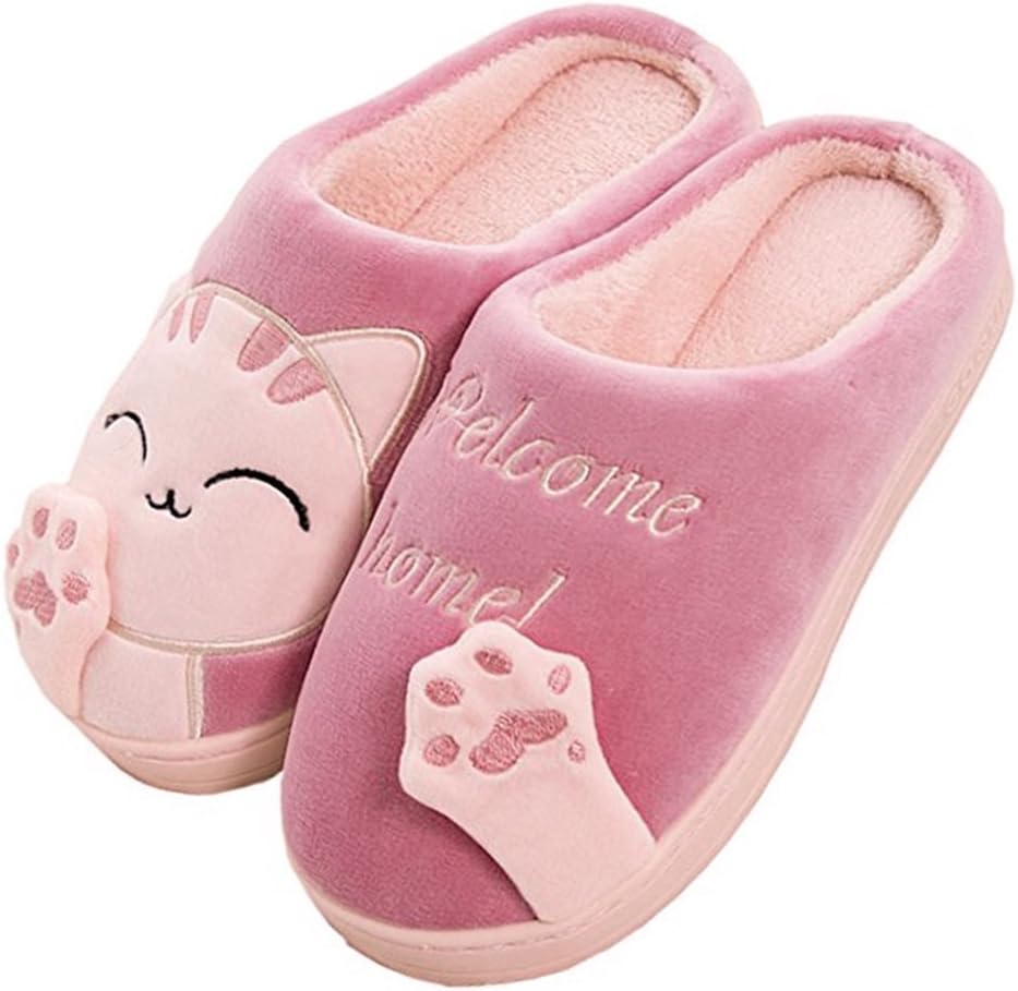 

Мягкие плюшевые тапочки Cliont в виде кошек, теплые зимние тапочки для дома и спальни, нескользящие, для женщин и мужчин, Rose