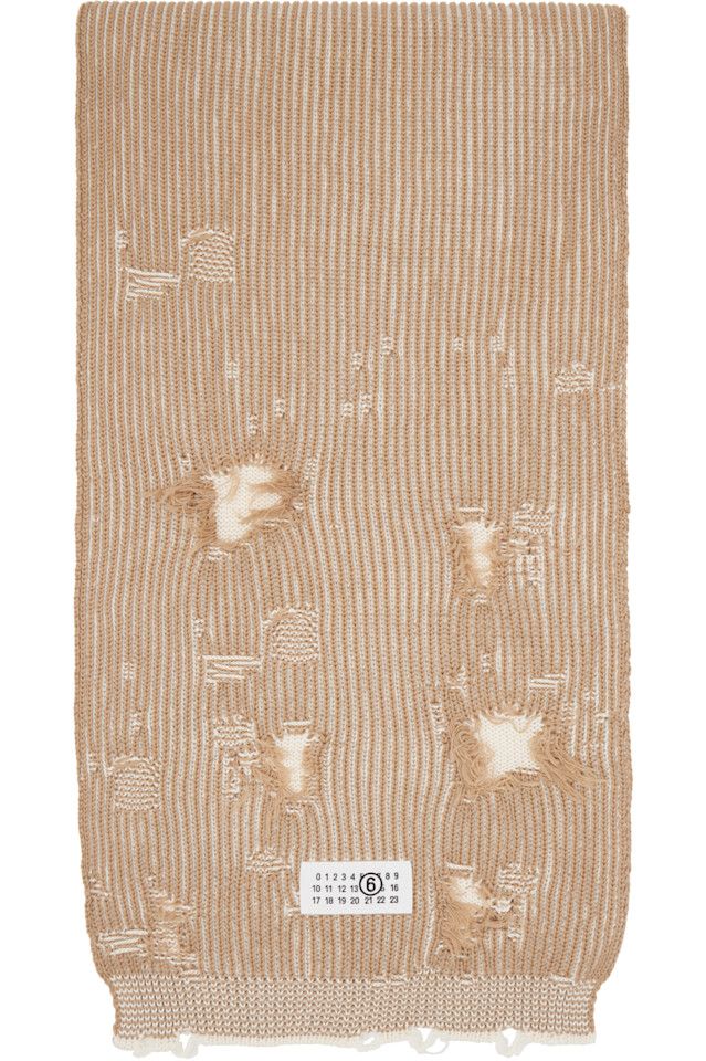 

Mm6 Maison Margiela Шелковый шарф с улучшенной оптической ребристостью, бежево-белый