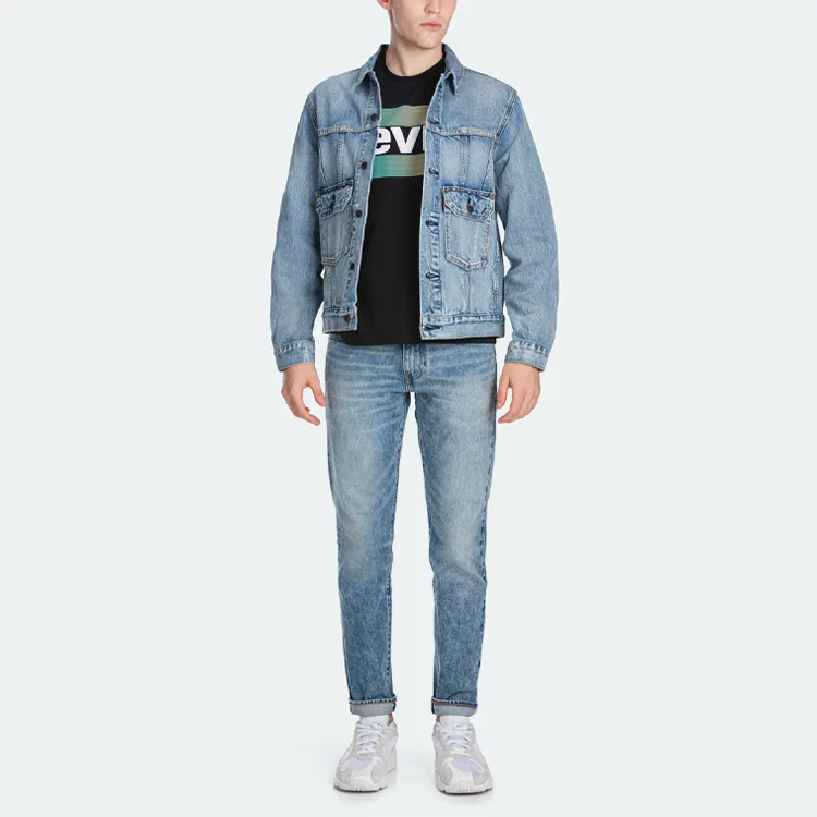 Джинсовая куртка Levi's с лацканами для мужчин в светло-синем дениме — фото 4