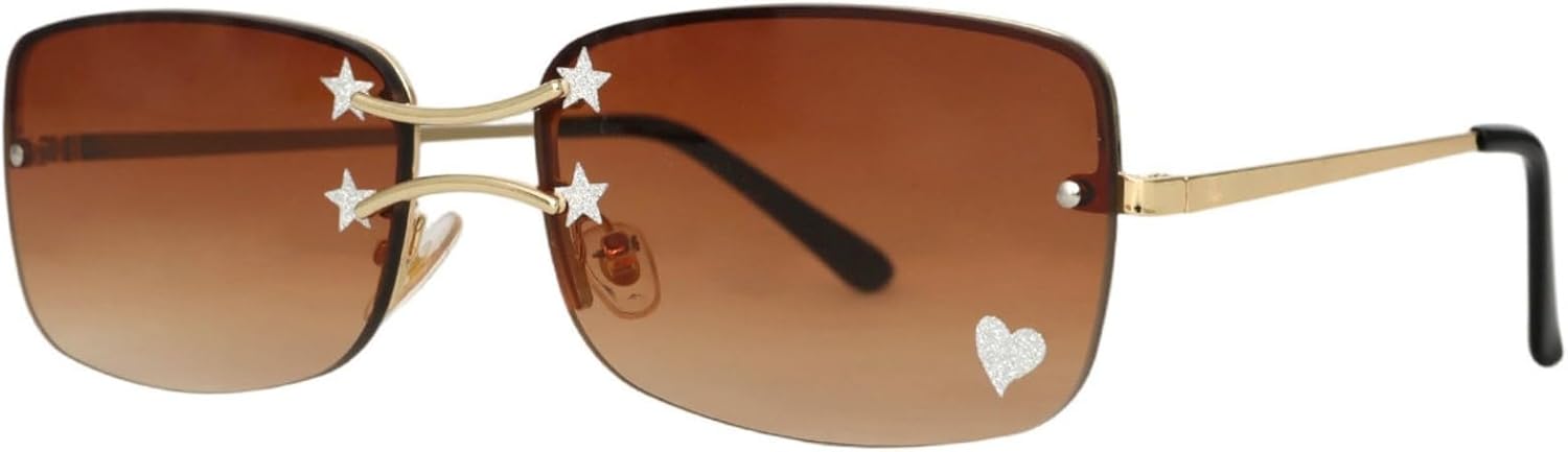 

willochra Модные винтажные солнцезащитные очки в форме маленького металлического сердечка, ретро, ​​без оправы, с защитой от УФ-излучения UV400, летние очки для женщин и мужчин, C2