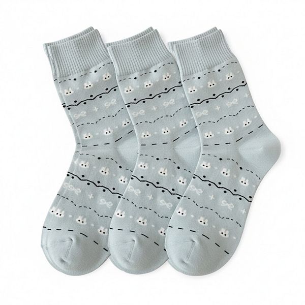 

Женские носки из хлопковой смеси, 3 пары, с милым принтом животных, удобные и мягкие Anna-Kaci, Blue