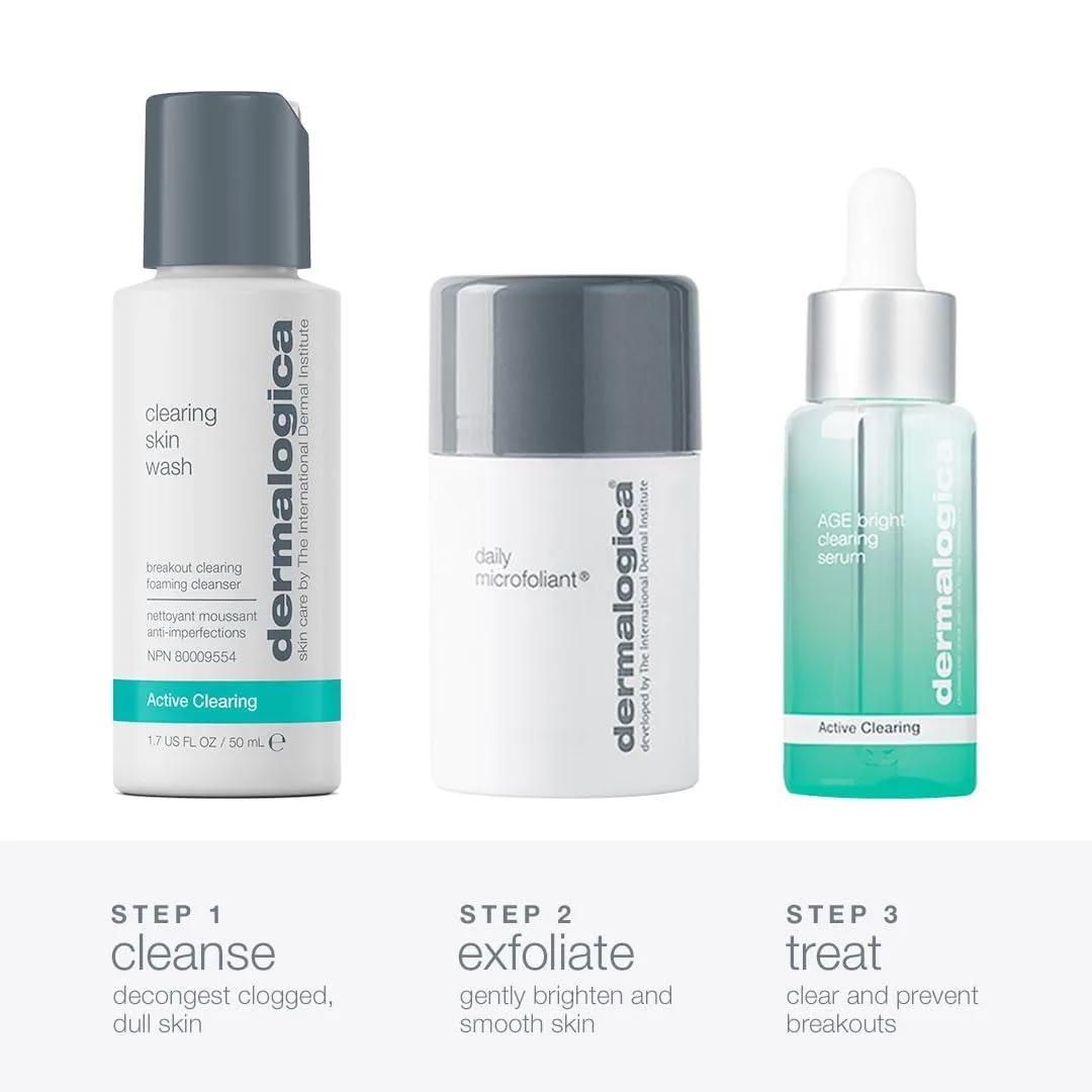 Набор для ухода за кожей лица Dermalogica Clear and Brighten Kit, состоящий из 3 этапов: очищающее средство, скраб и сыворотка., White — фото 3
