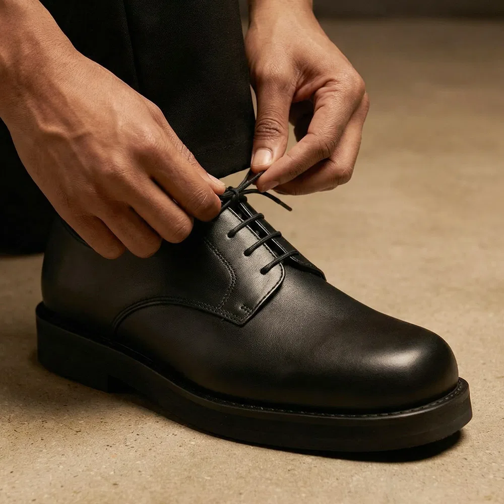 Мужские матовые чёрные дерби Second.A Light Bold Shape Minimal Derby SL31 от Firenze.A