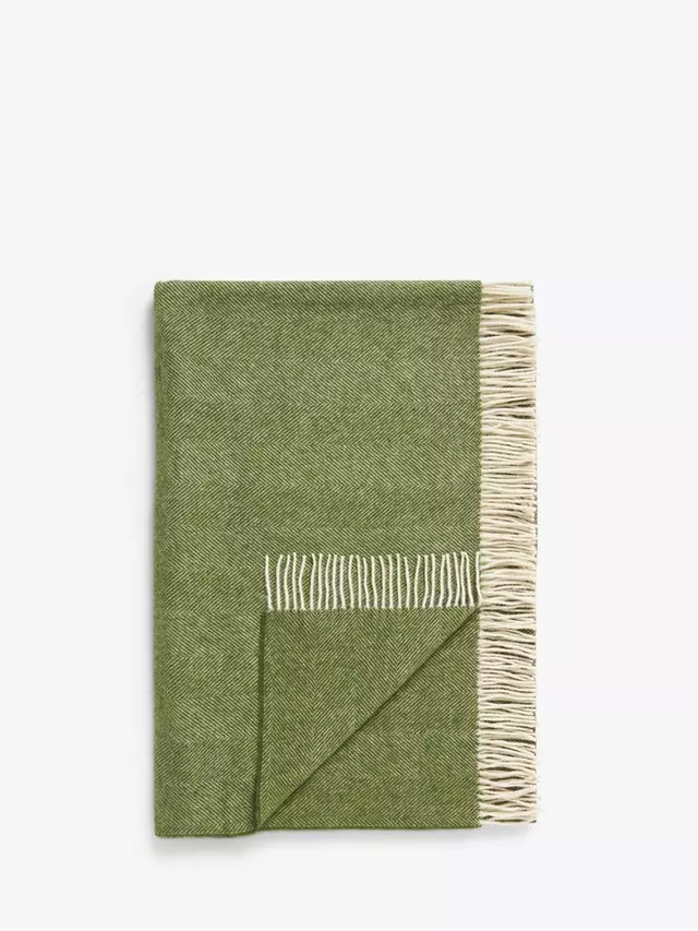

Плед John Lewis Herringbone Shetland Lambswool, цвет moss