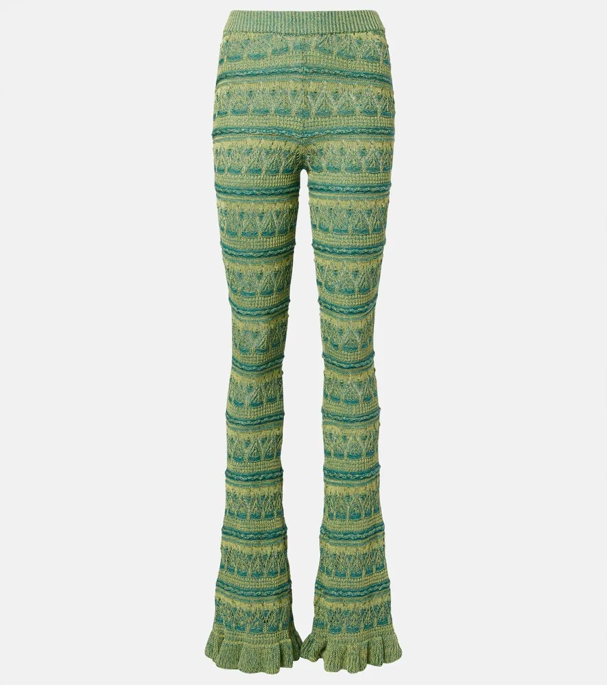 Вязаные хлопковые брюки-клеш Etro, зеленый