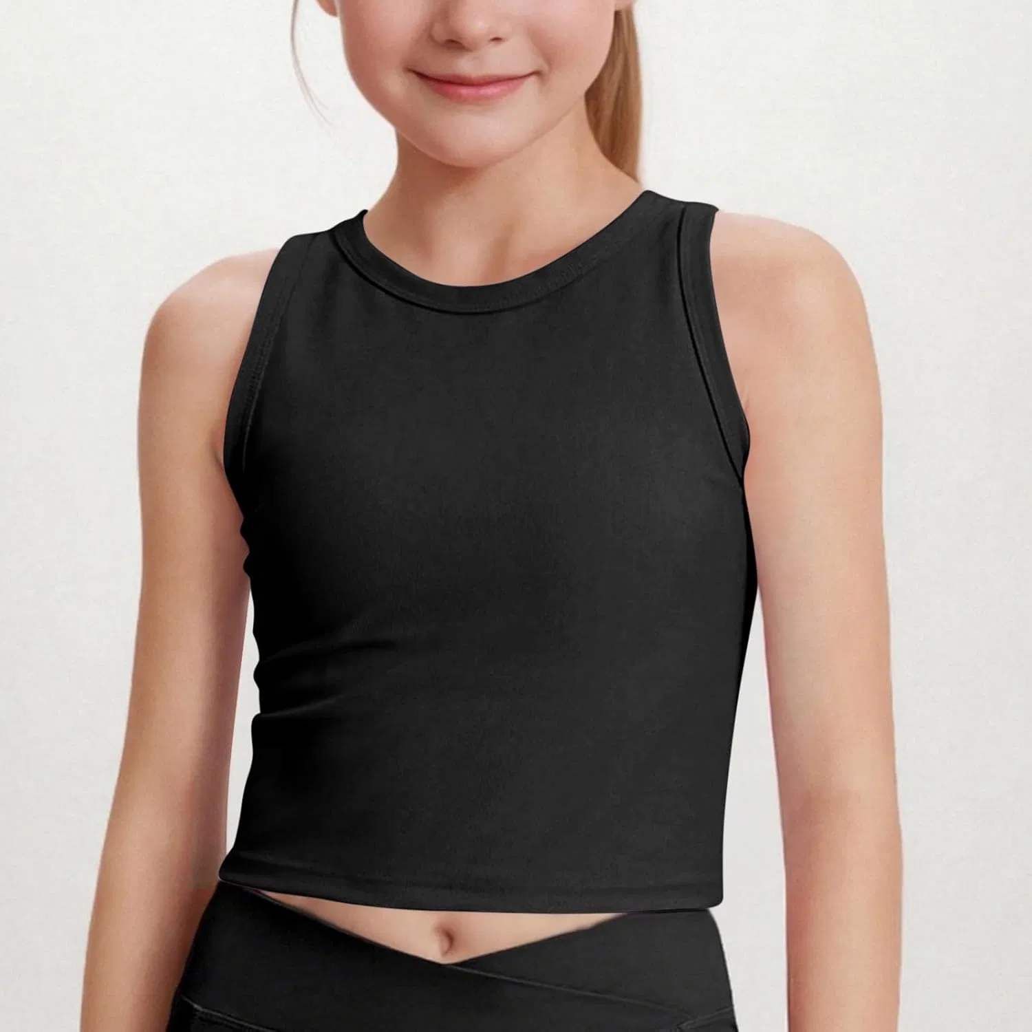 Детский топ на бретелях, ribbed knit, Zzalalana, Black — фото 2