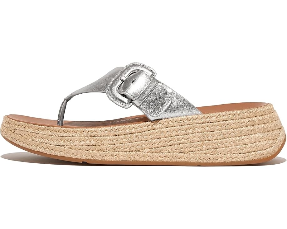

Сандалии FitFlop F-Mode Espadrille Adj. Leather Flatform Toe-Thongs, серебряный