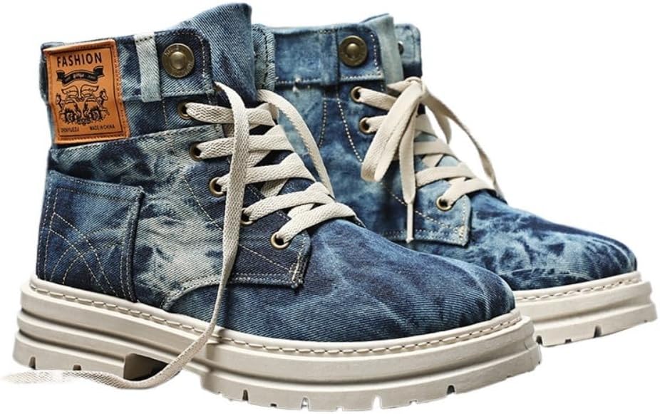 

Мужские модные джинсовые ботинки на шнуровке, повседневные удобные синие ботинки для ежедневной носки, мужские ботинки с круглым носком и высоким голенищем, обувь для повседневной носки, повседневные ботильоны, прогулочные туфли Lokolucx