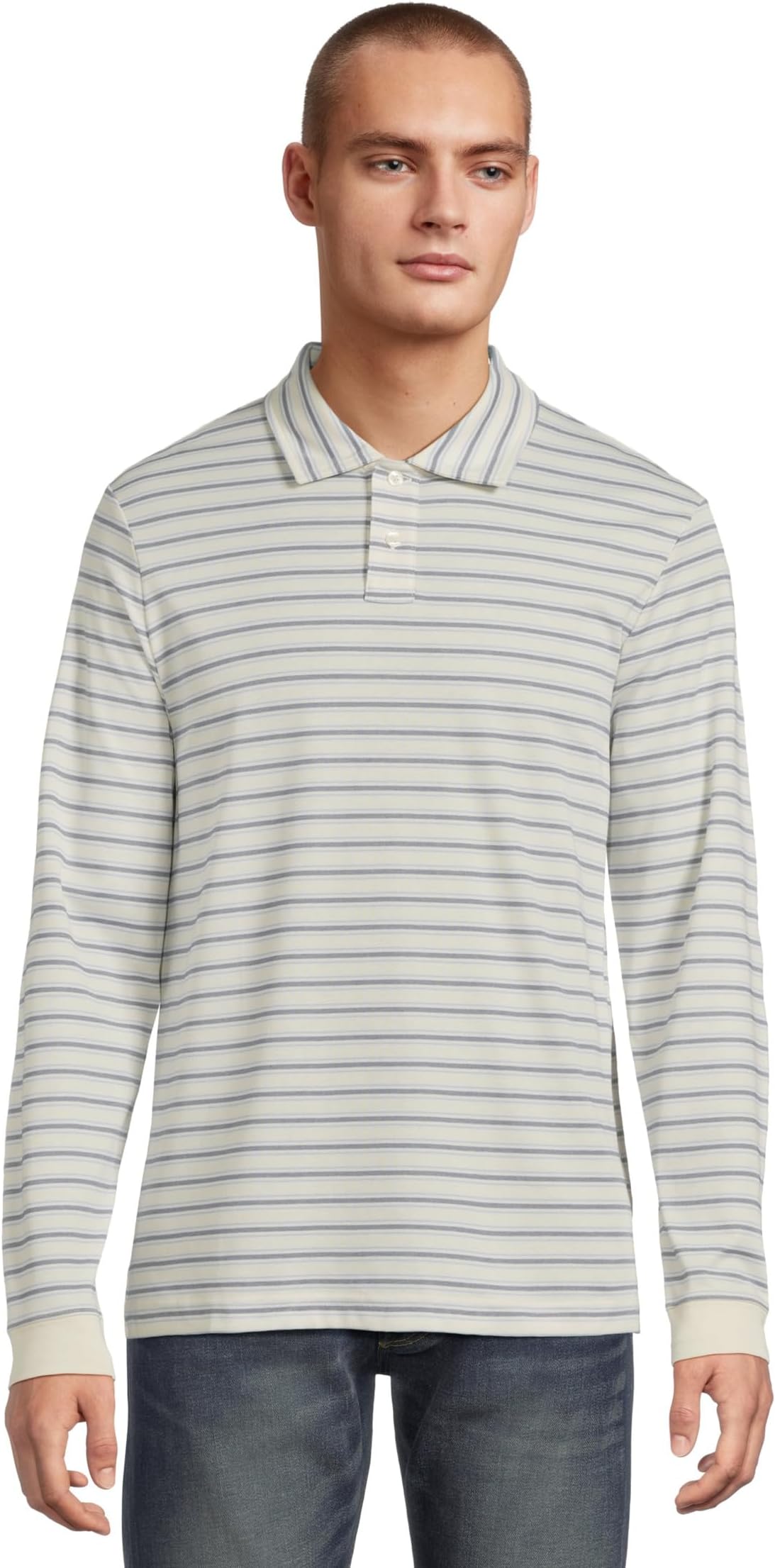 

Мужская комфортная эластичная рубашка-поло с длинными рукавами, слегка приталенная, в полоску L.L.Bean, Sailcloth