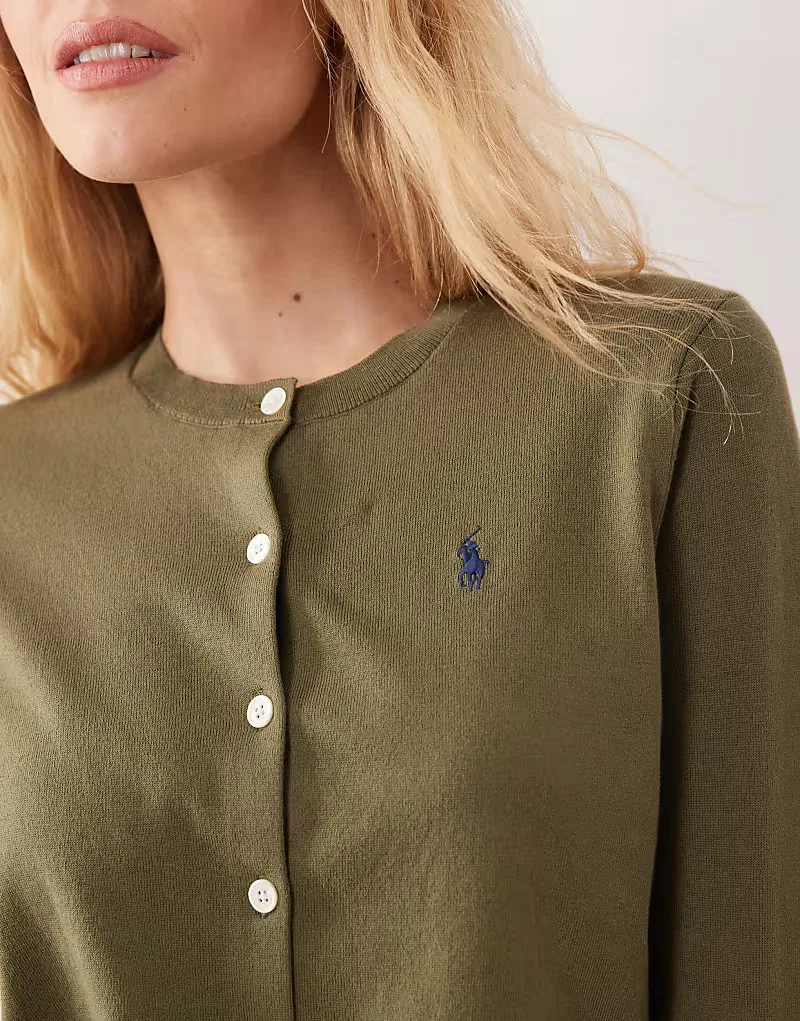 Кардиган Polo Ralph Lauren с логотипом и логотипом из тонкого хлопка пима, зеленый — фото 3
