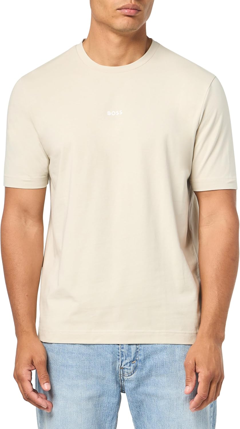 

Мужская хлопковая футболка BOSS с логотипом на груди, стандартного кроя, Stone Beige
