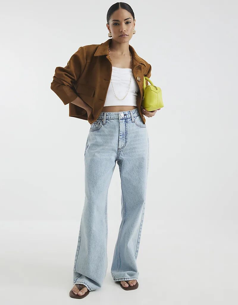 

Джинсы River Island Petite Petite с высокой посадкой, свободные, прямого кроя, из денима, светлые