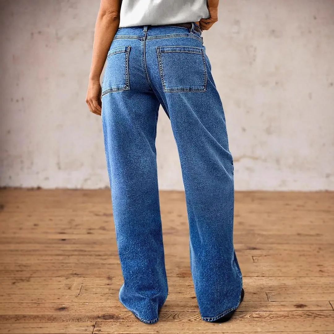 Женские джинсы Mid Waist прямого кроя, модные, тянущиеся, с накладными карманами, мешковатые, винтажные в стиле Y2K Generic, синий — фото 2