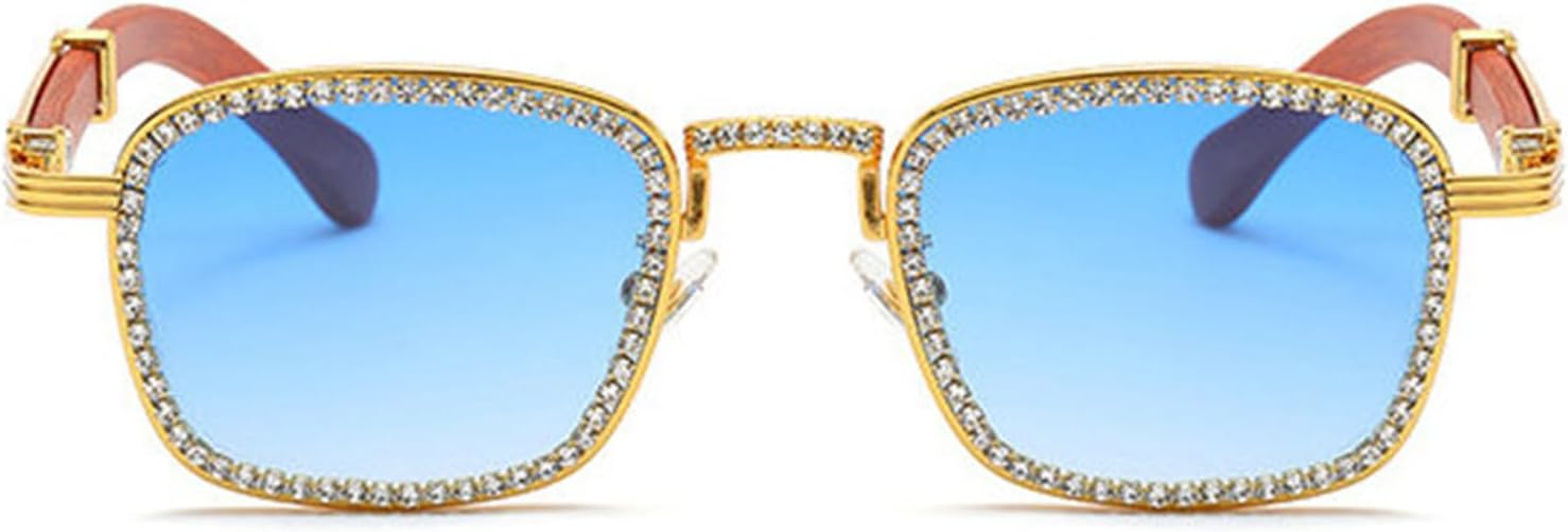 

Солнцезащитные очки Willochra Diamond Square для мужчин и женщин, роскошные дизайнерские, в деревянной оправе, со стразами, в стиле панк, с защитой от УФ-излучения UV400, Blue