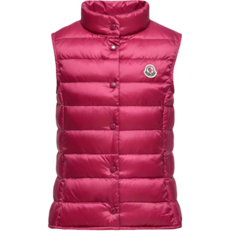 

Детская пуховая жилетка с воротником стойкой Moncler, raspberry красный