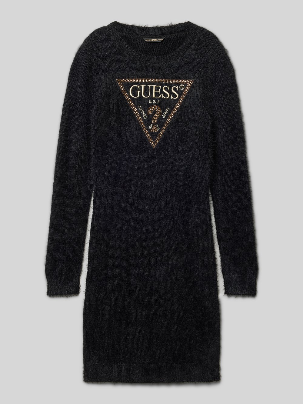 

Платье-свитер из искусственного меха с декоративными стразами Guess, черный