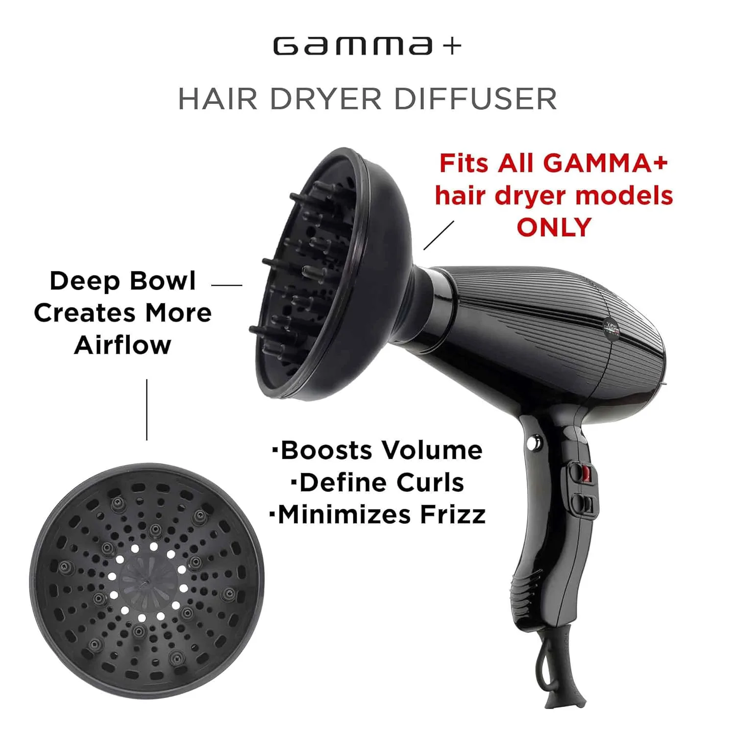 Насадка-диффузор для профессионального фена GAMMA+, подходит только для моделей фенов Gamma+., Black — фото 3