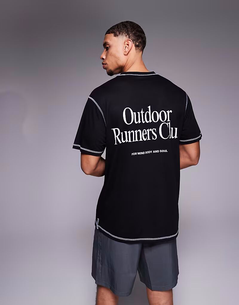 

4505 Футболка Outdoor Runner с быстросохнущей сеткой и графическим принтом на спине черного цвета
