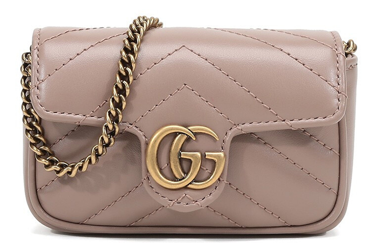 

GUCCI Кожаный картхолдер GG Marmont Кошелек для монет Женская сумка Сумка через плечо Нюдово-розовый